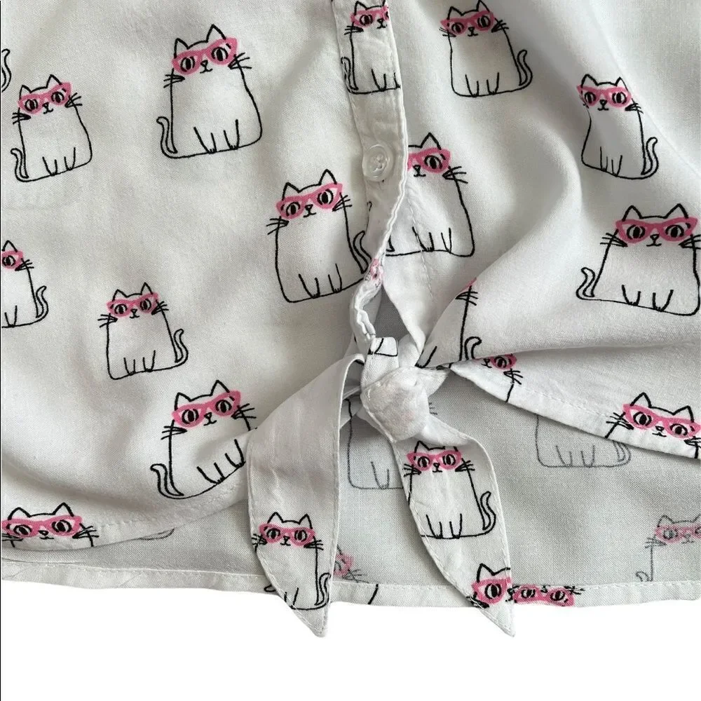 Justice Girl’s White Kitty Cat Long Sleeve Shirt Kid’s Youth Size 10